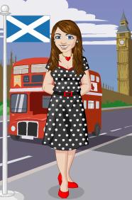 Kim McNelis avatar in front of Big Ben (Houses of Parliament) & a Scotland flag